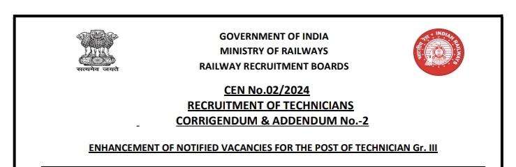 RRB Technician Recruitment 2024: Centralized Employment Notification (CEN No. 02/2024) for Direct Recruitment of Technician Posts